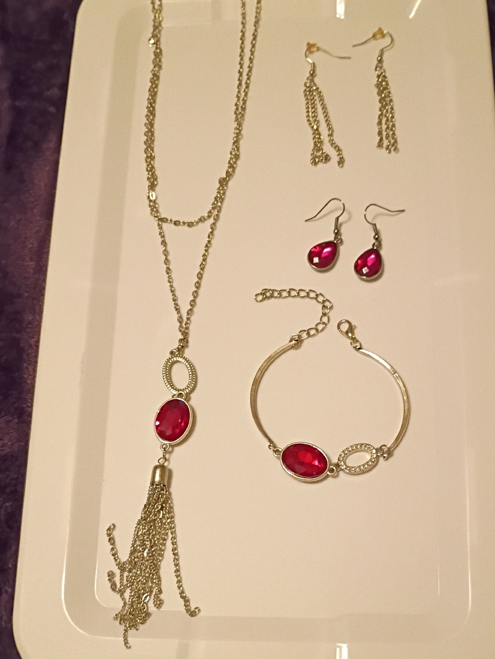 paparazzi Gold-Tone Jewelry Set with Fuchsia Stones